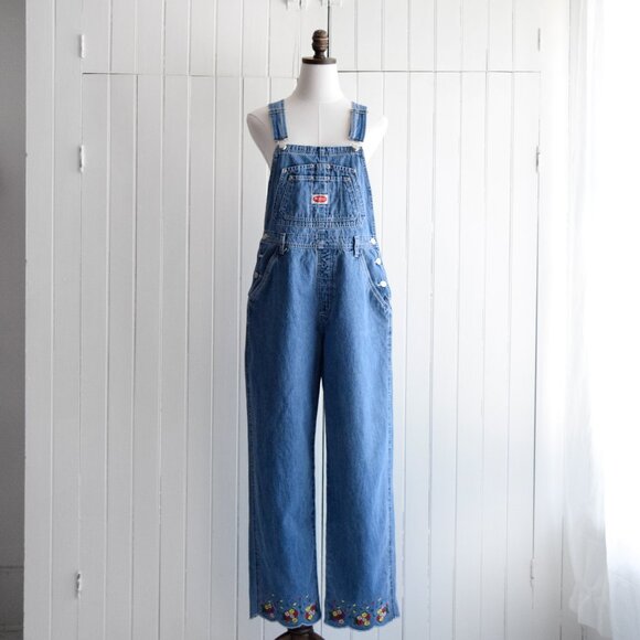 y2k embroidered denim overalls | s/m - Picture 1 of 7